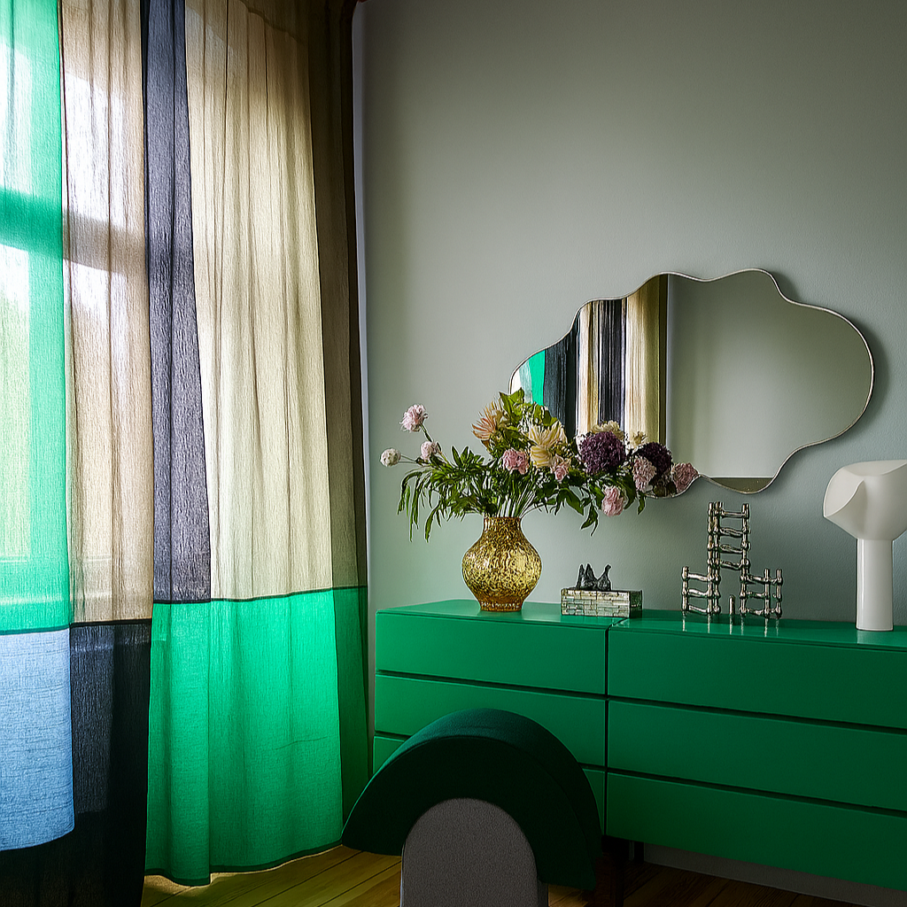 Modern Window Curtains - GREEN MEADOW 3 Designer Window Drapes in 6 Unique Styles
