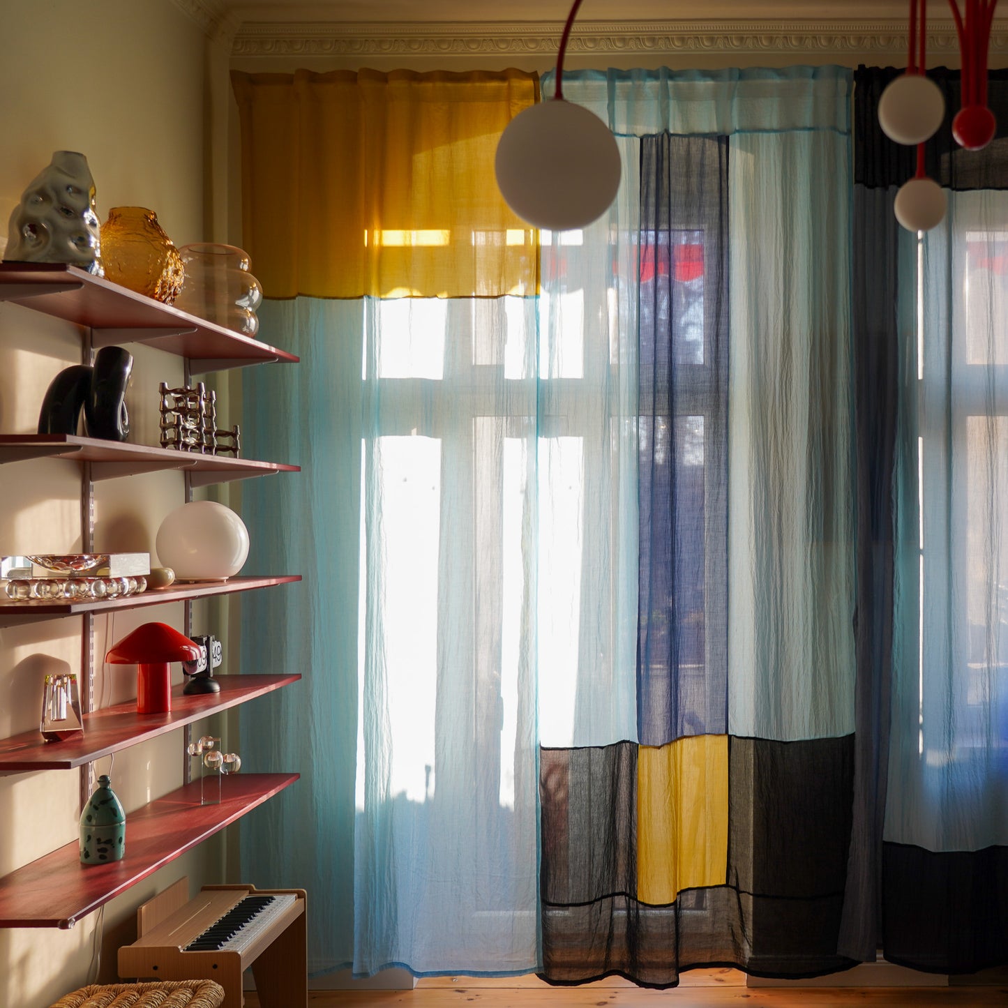 Modern Window Curtains -BLUE EMBER 5 Designer Window Drapes in 6 Unique Styles